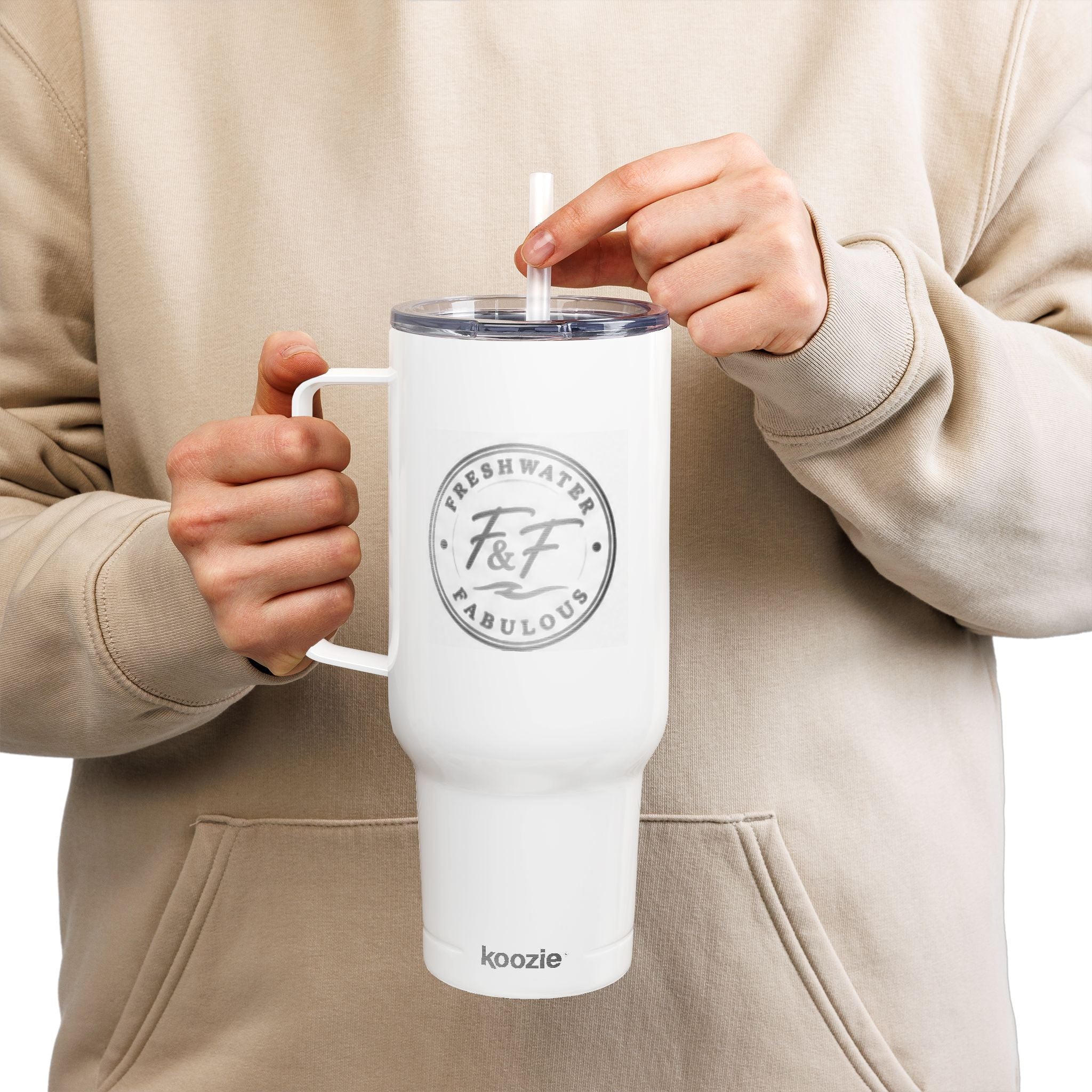 40oz Engraved Insulated Tumbler with Lid & Handle — "Freshwater & Fabulous" Travel Cup